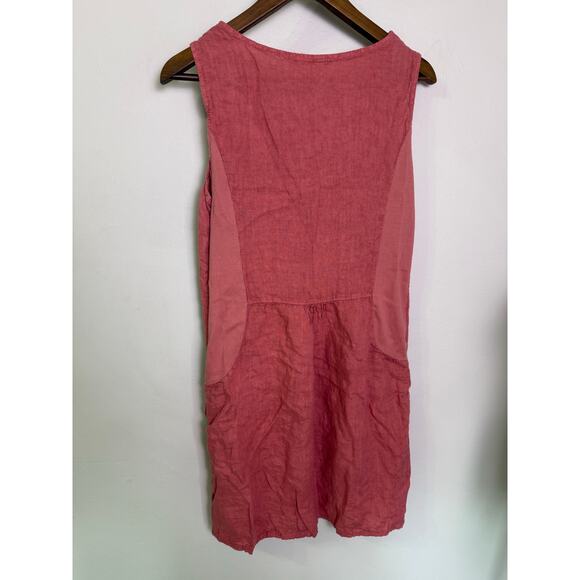 Lungo L'arno M Mini Dress 100% Linen Coral Lagenlook Multimedia Aplique Shift - Picture 6 of 6